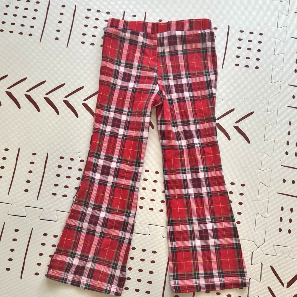 H&M Red Plaid Toddler Girl Flare Leggings 3T